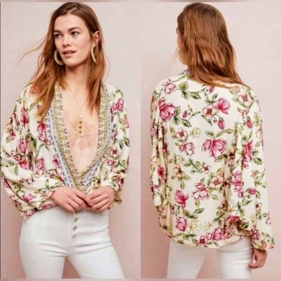 ANTHROPOLOGIE AKEMI & KIN Floral Kimono with Butterfly Sleeves One Size - Picture 1 of 15